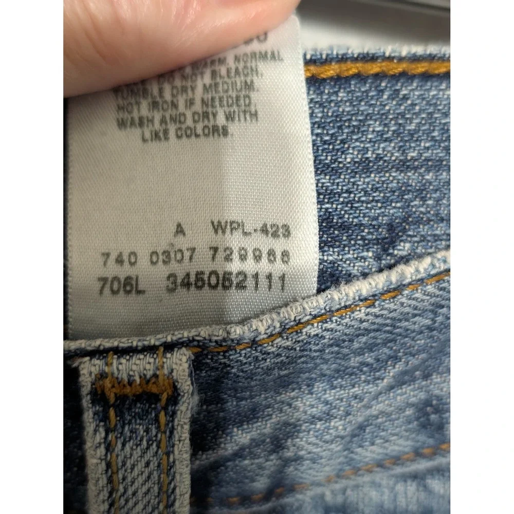 Levis 505 Regular Fit Denim Shorts Mens 34 Blue Medium Wash Distressed Cut Off